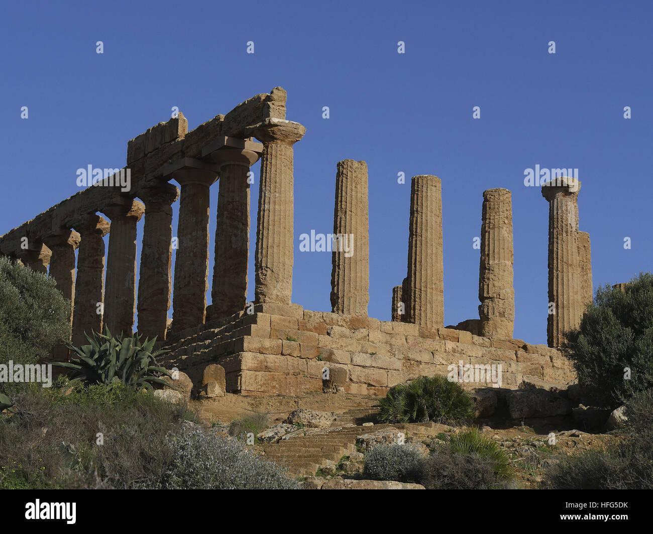 Griechische Tempel der Juno Lacina, Vallee di Templi Agrigento, Sizilien, Italien Stockfoto
