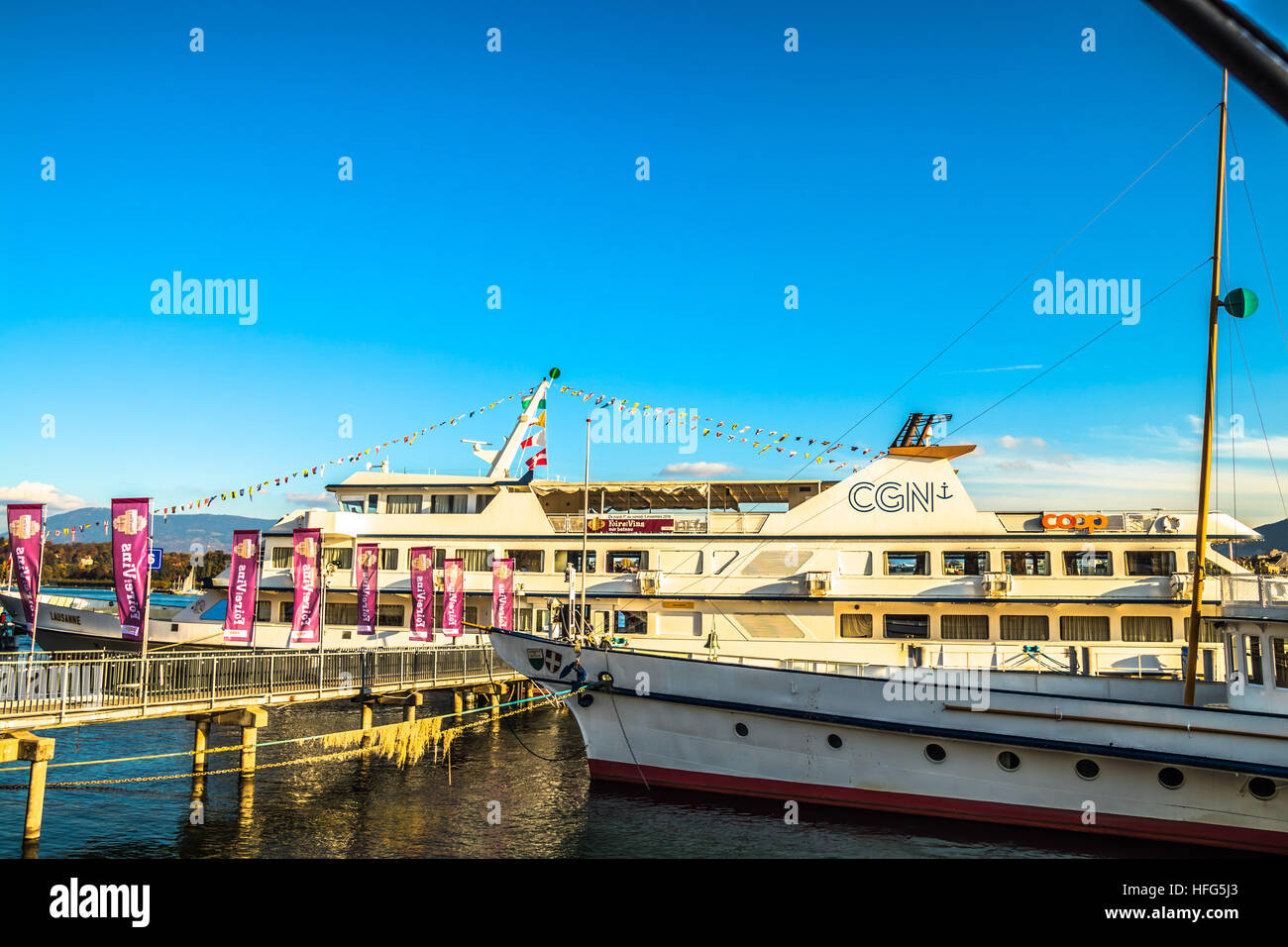 Boote in Genfer See Stockfoto