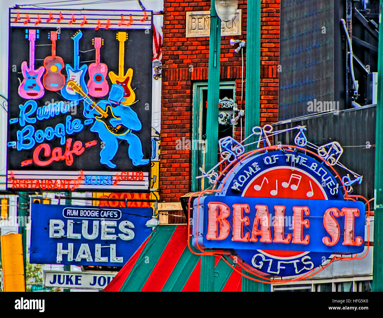 Beale Street Unterhaltungsviertel von Memphis, Tennessee. Stockfoto