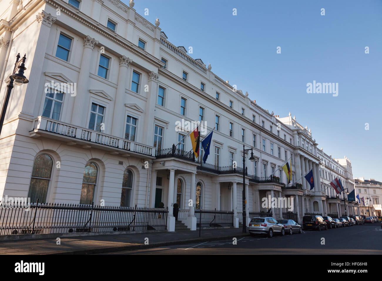 Deutsche Botschaft in Belgrave Square, Belgravia, London Stockfoto