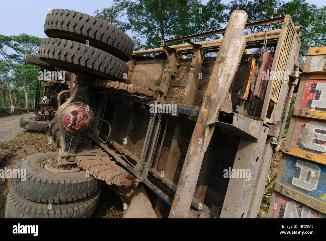 Kaziranga: Umgestürzter LKW, Assam, Indien Stockfoto