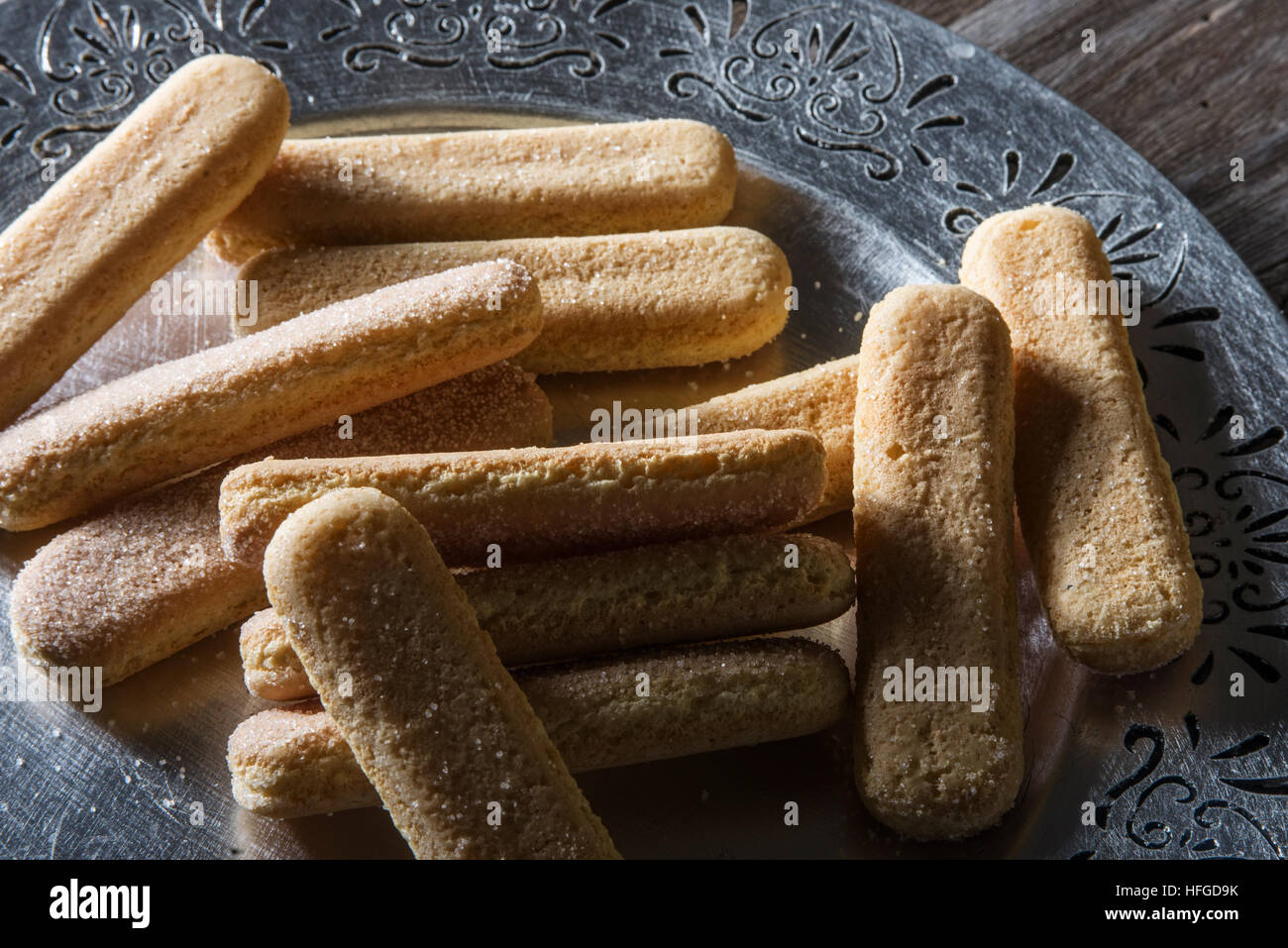 Savoiardi Biscuits einsatzbereit Stockfoto