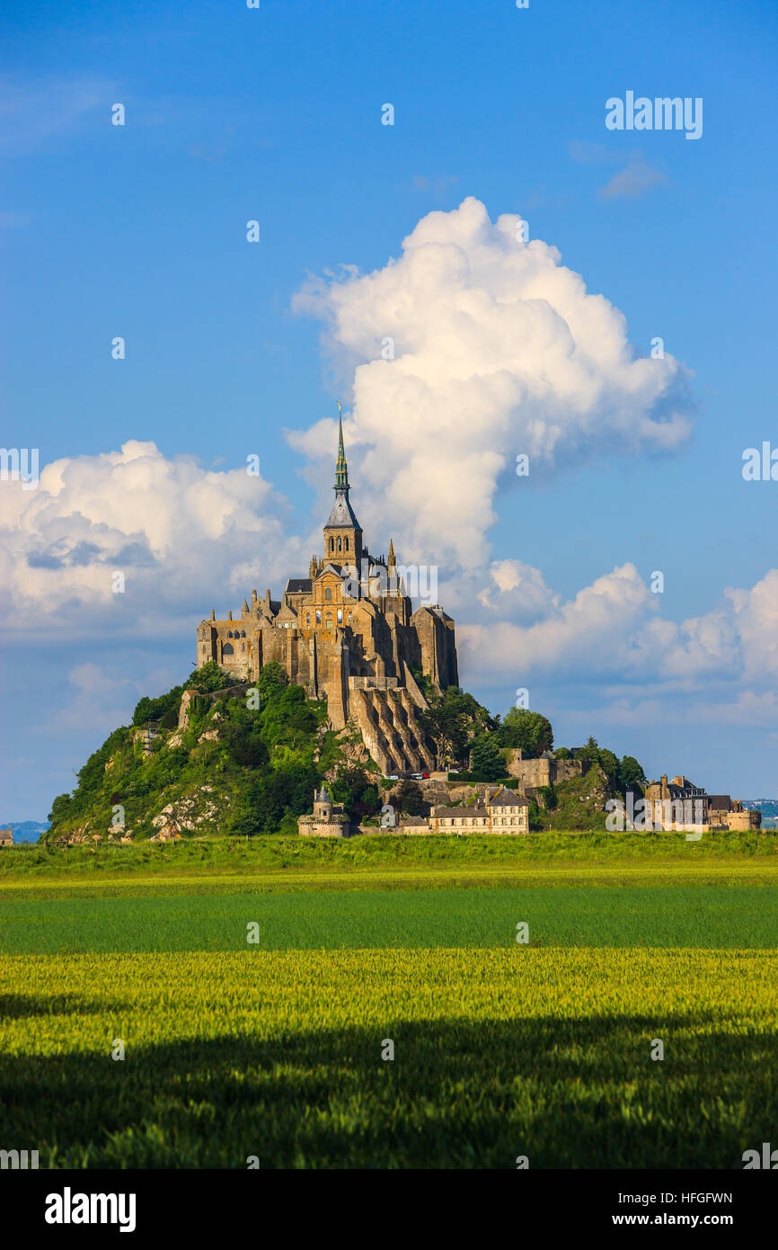 Berühmten Mont Saint Michel an der Küste der Normandie, Frankreich Stockfoto