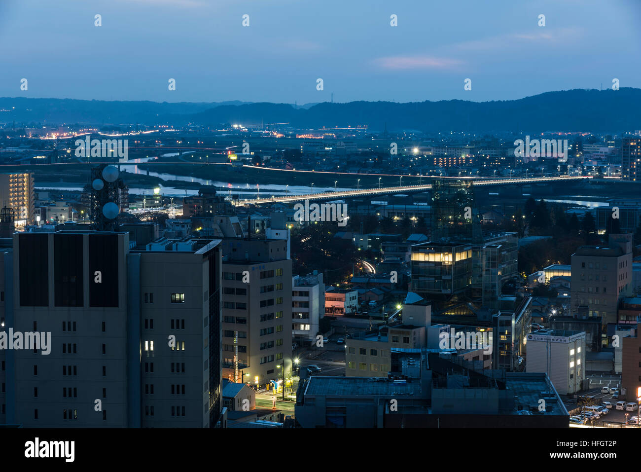 Gesamtansicht der Stadt Toyama, Blick vom Rathaus Toyama, Toyama Stadt Toyama Präfektur, Japan Stockfoto