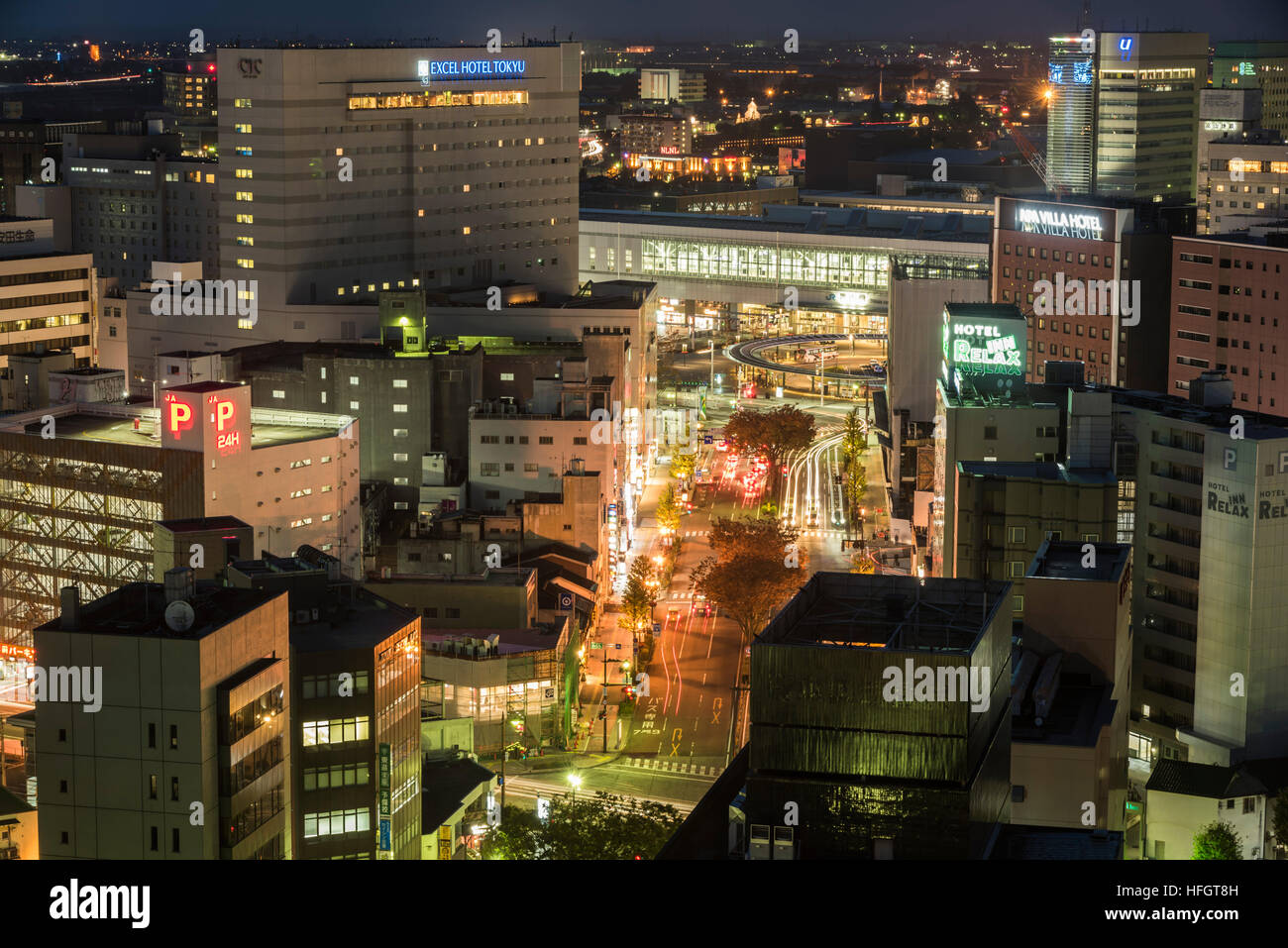 Gesamtansicht der Stadt Toyama, Blick vom Rathaus Toyama, Toyama Stadt Toyama Präfektur, Japan Stockfoto