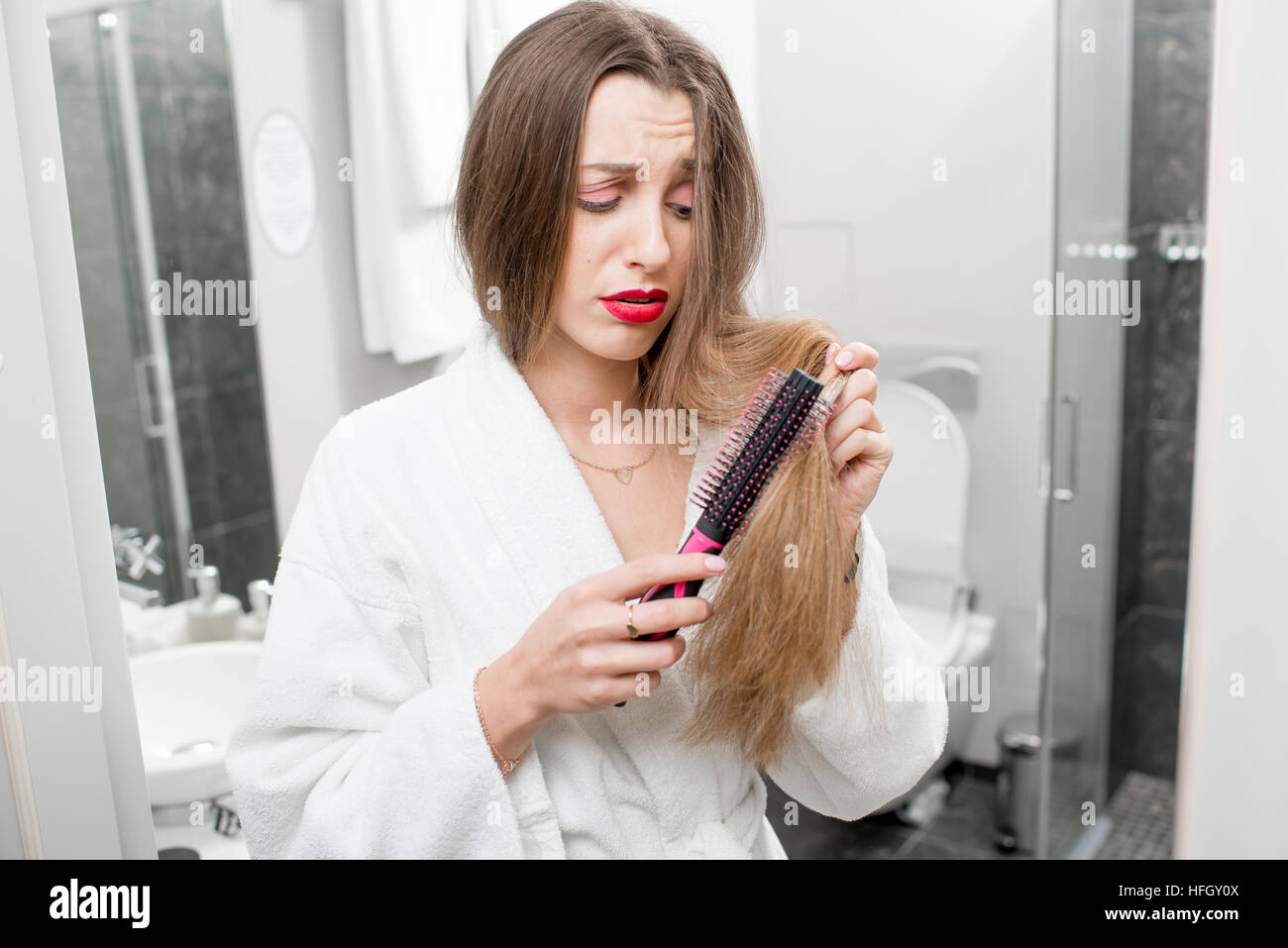 Frau mit Haarproblemen Stockfoto