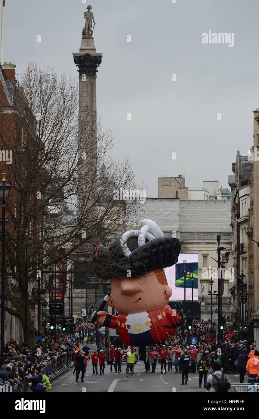 Zum neuen Jahr Day Parade durch London. Aufblasbare Bürgermeister Stockfoto
