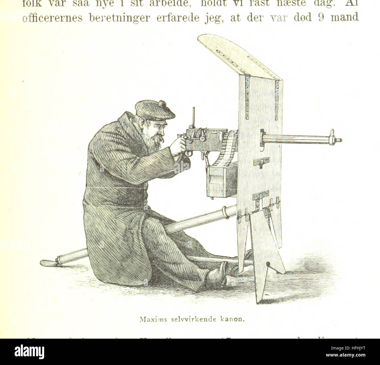 Ein Reisebericht in „I det mørkeste Afrika“, übersetzt ins Dänische, erzählt von der Erforschung der dunkelsten Teile Afrikas, mit Illustrationen, die die Reise und Begegnungen dokumentieren. Stockfoto