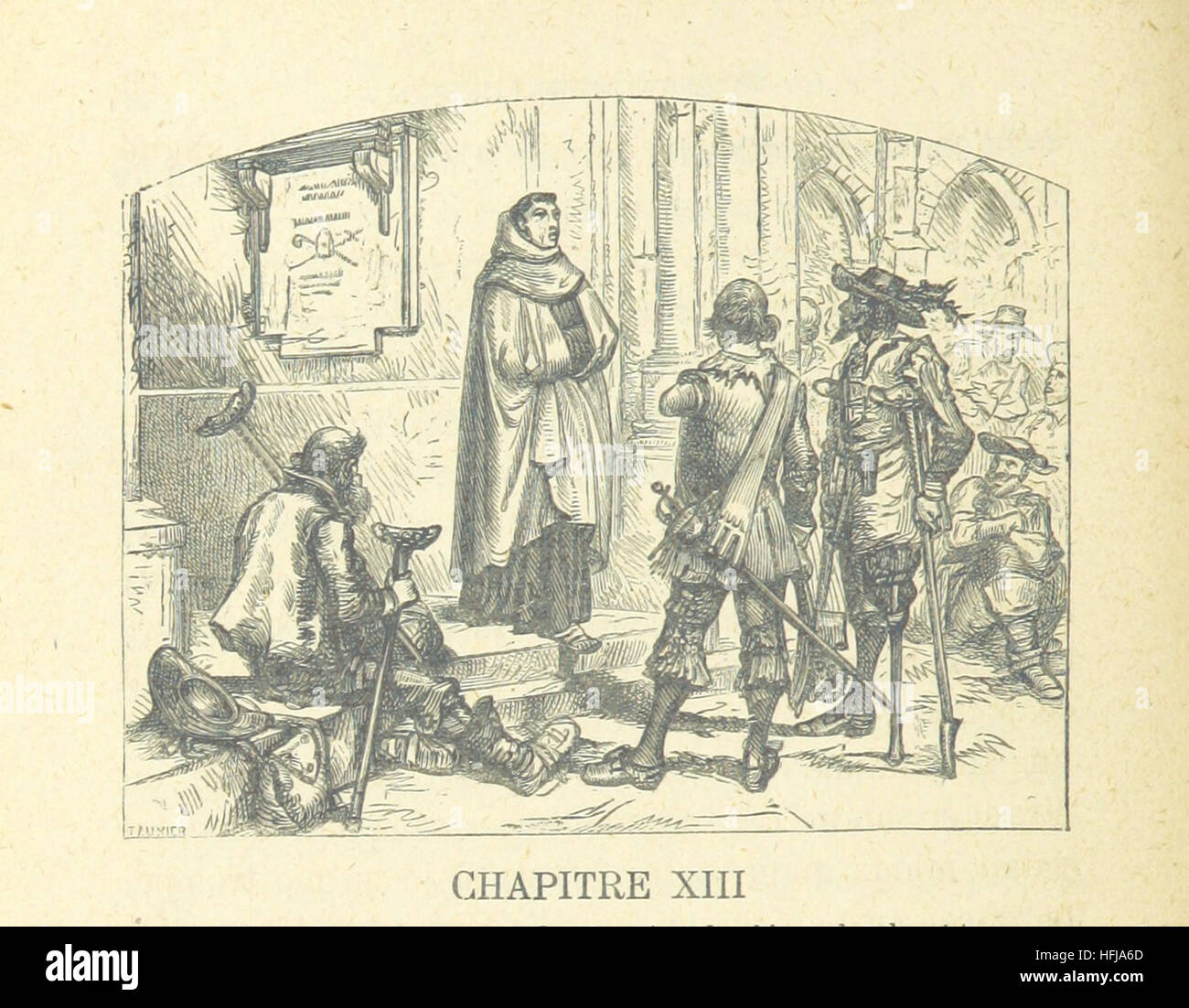 Das Bild zeigt ein Ereignis im Zusammenhang mit der französischen Geschichte, das auf Seite 220 des 1876 in Paris erschienenen „Histoire de France“ von Jules Michelet gezeigt wird. Die Szene ist dramatisch und stellt einen bedeutenden Moment in der französischen Geschichte dar. Stockfoto