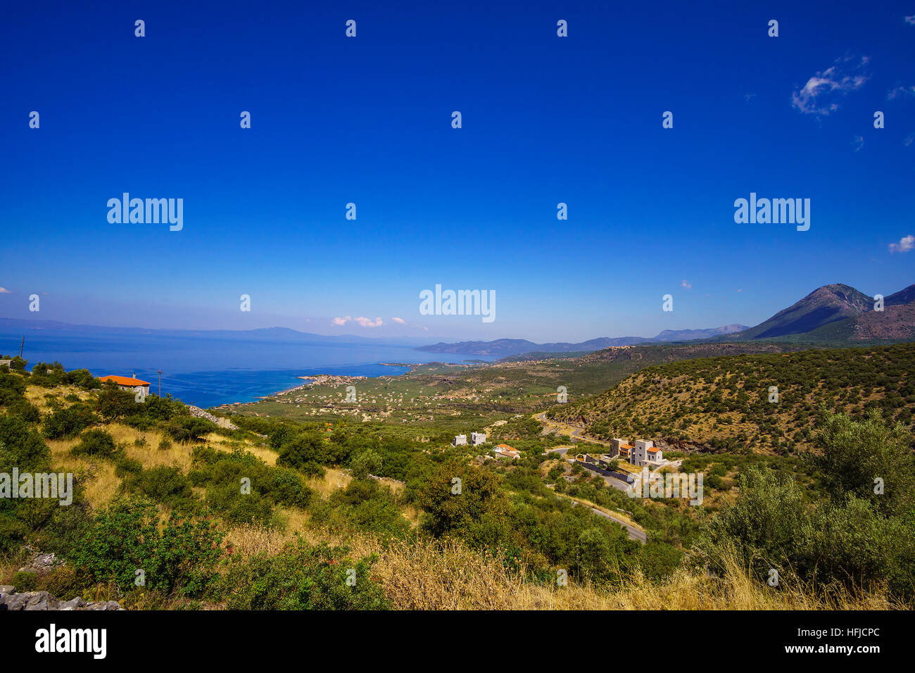 Aerial Meerblick der lakonische Mani Präfektur in Griechenland. Stockfoto