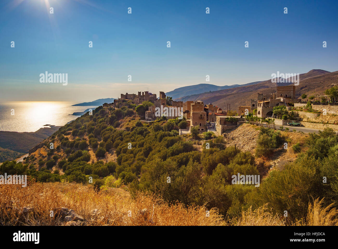 Das traditionelle Dorf Vatheia in Lakonien, Peloponnes, Griechenland. Stockfoto