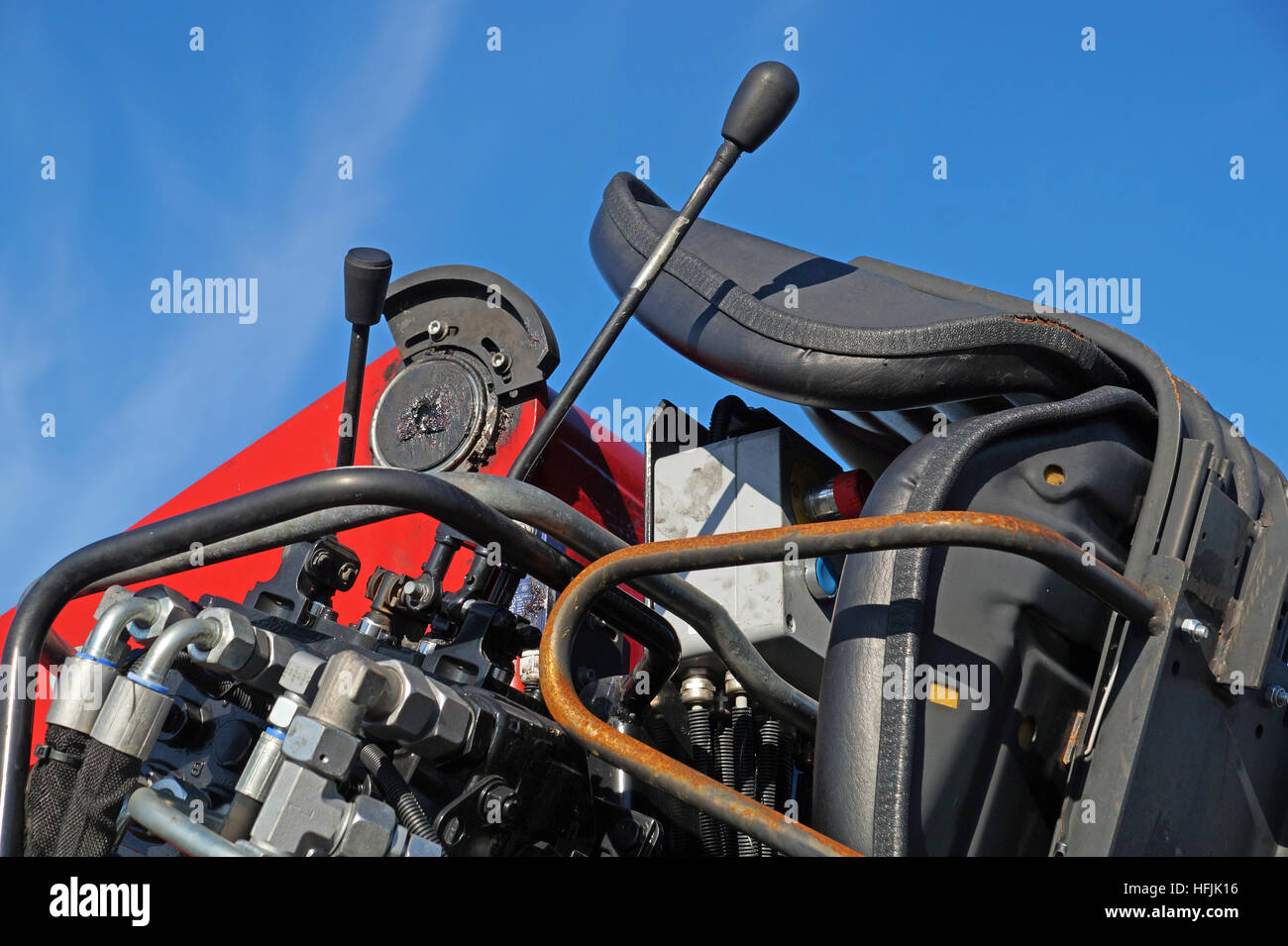 Hydraulikanschlüsse Schläuche eines industriellen Maschinen-Details, Stockfoto