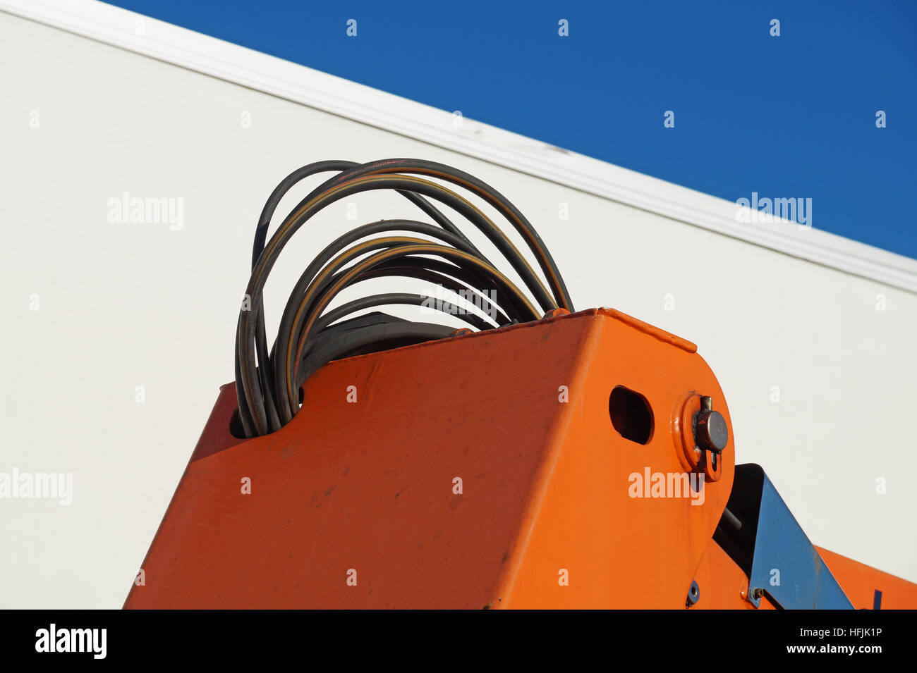 Hydraulikanschlüsse Schläuche eines industriellen Maschinen-Details, Stockfoto