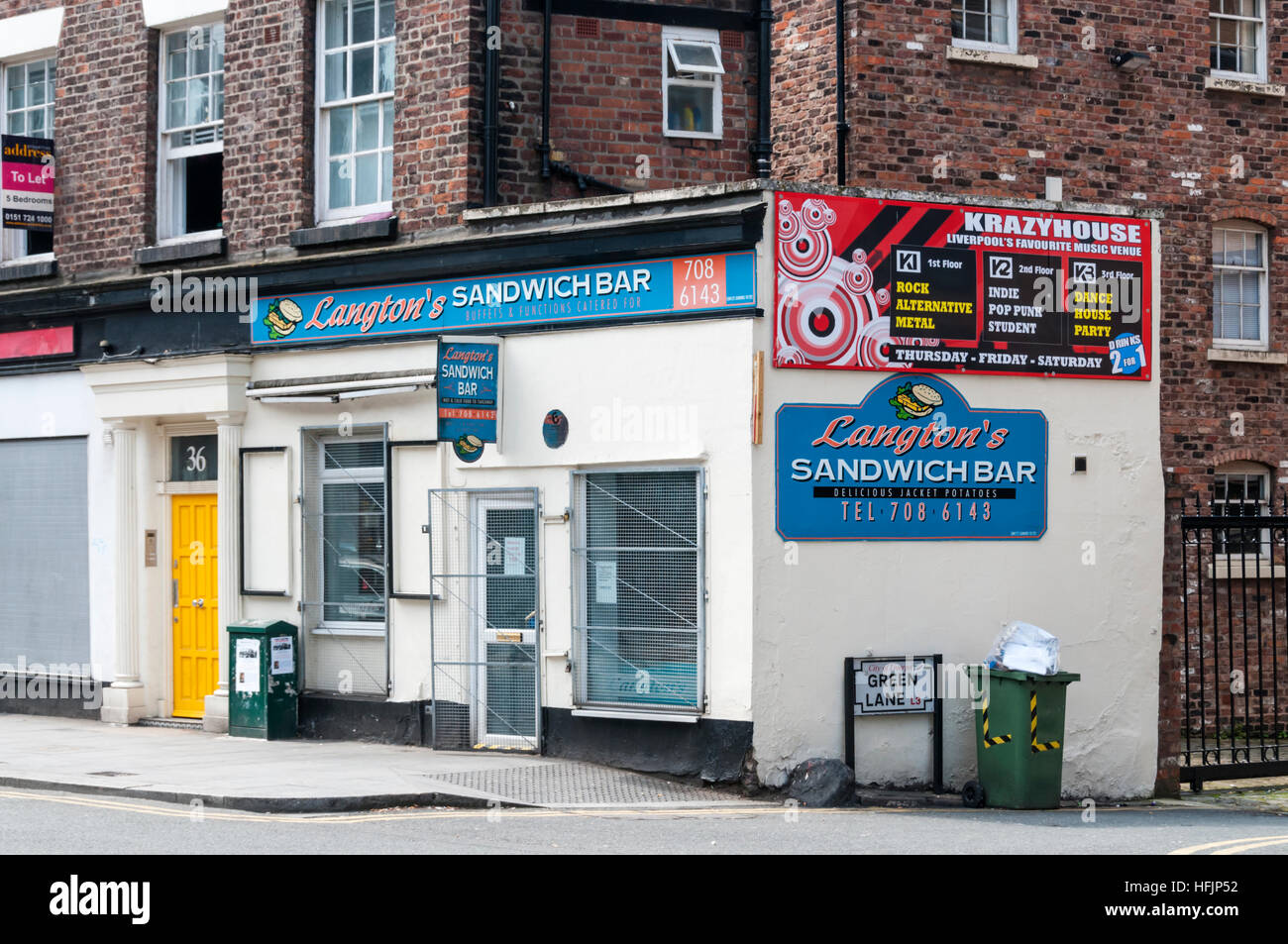 Langton es Sandwich Bar in Clarence Street, Liverpool ist der Ort der ursprünglichen Heimat der Sonde Rekorde. Stockfoto