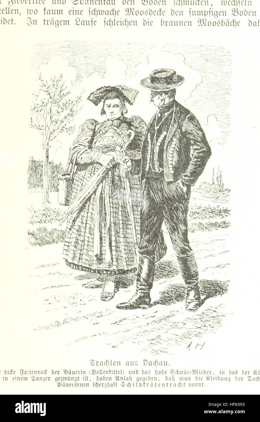 Seite 237 von Bayerisch Land und Volk zeigt eine illustrierte Beschreibung des bayerischen Landes und der bayerischen Bevölkerung und zeigt kulturelle und historische Aspekte der Region, insbesondere an der Westseite des Rheins. Stockfoto