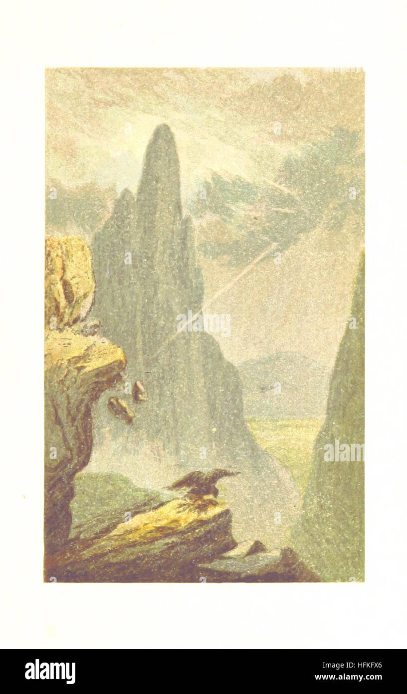 Diese illustrierte Arbeit zeigt eine Tour durch Englands Lake District mit farbigen Bildern und Holzschnitten, die die natürliche Schönheit der Gegend, die Wahrzeichen und die malerische Aussicht hervorheben. Stockfoto