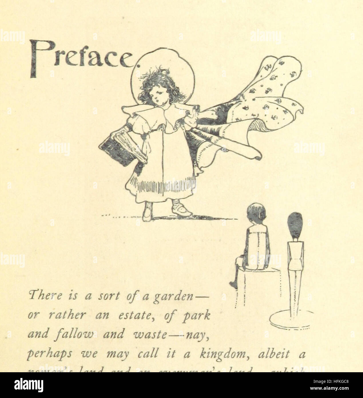 Dieses Bild aus „Lullaby-Land“ zeigt Illustrationen von Charles Robinson, die eine skurrile und traumhafte Kindheitswelt mit poetischen Liedern und Kindheitsbildern darstellen. Stockfoto