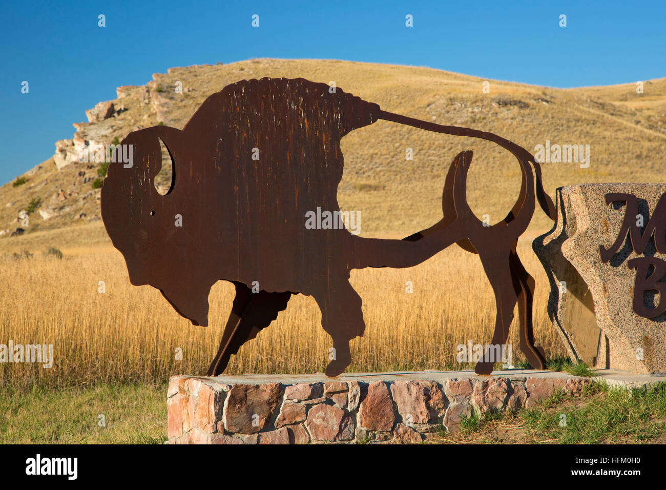 Ortseingangsschild, Madison Buffalo Jump State Park, Montana Stockfoto