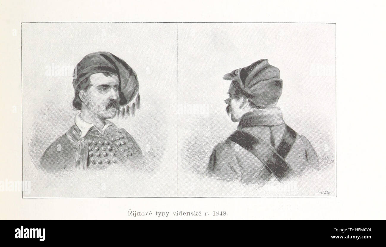 Das Bild von Seite 289 von 'Na u, svite? nove, doby' zeigt eine historische Illustration der Ereignisse von 1848 in Tschechien, die einen wichtigen Moment in der Geschichte der Region mit begleitenden Porträts und Faksimiles feststellt. Stockfoto