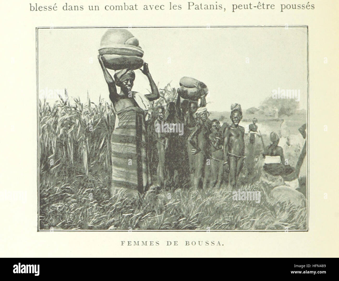 Dieses Bild stammt von „Sur le Niger et au Pays des Touaregs“, einem Buch über den Fluss Niger und das Volk der Touareg. Die Arbeit beschreibt die Mission des Autors, diese Regionen zu erkunden, begleitet von Illustrationen und einer Karte, die Einblicke in die Geographie und Kultur der Region bietet. Stockfoto