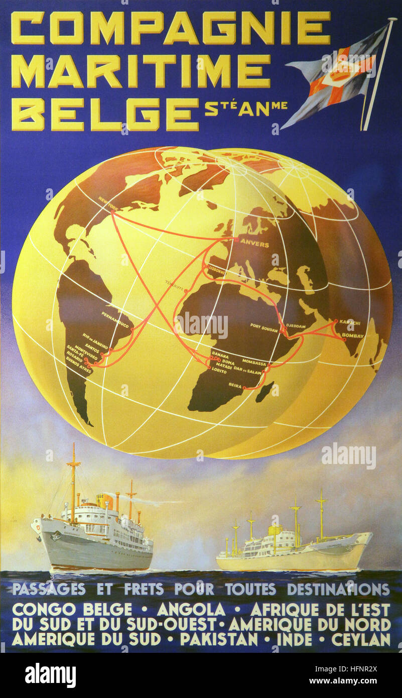 Maritime Poster Belgien Congo.Compagnie Maritime Belge. Stockfoto