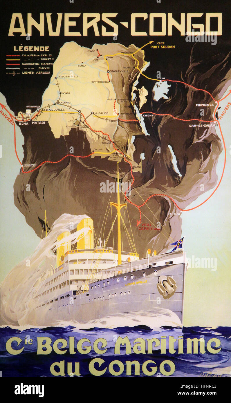 Maritime Poster Belgisch Kongo Stockfoto
