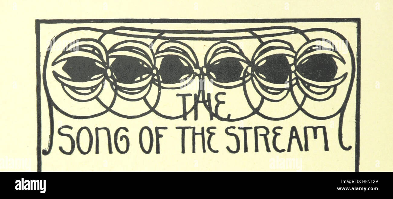Dieses Bild aus „Songs of Near and Far Away“ zeigt ein poetisches Werk von E. Richardson, begleitet von Illustrationen, die das Wesen der Lieder einfangen. Stockfoto