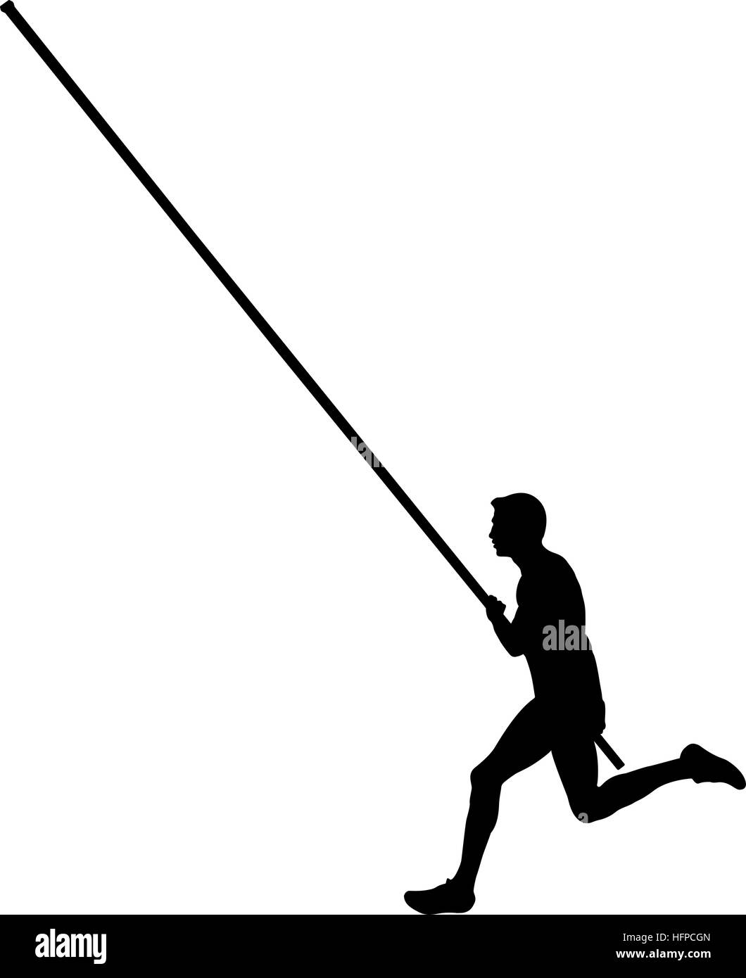schwarze Silhouette einer männlichen Athleten Stabhochsprung Stockfoto