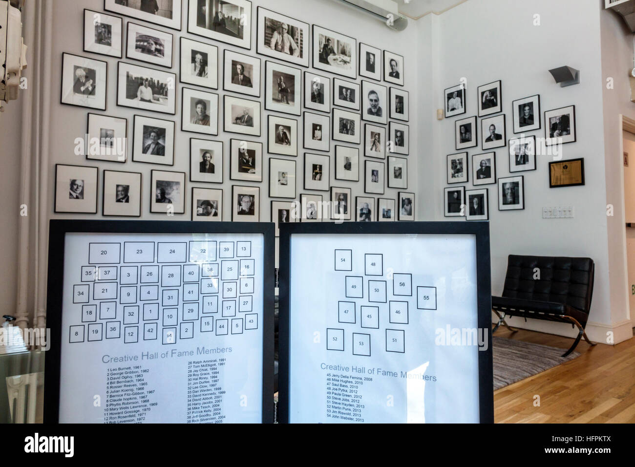 New York City, NY NYC Manhattan, Nomad, The One Club, Werbung, gemeinnützige Organisation, Creative Hall of Fame, Fotos von Mitgliedern, Schild, Lageplan, NY1607 Stockfoto