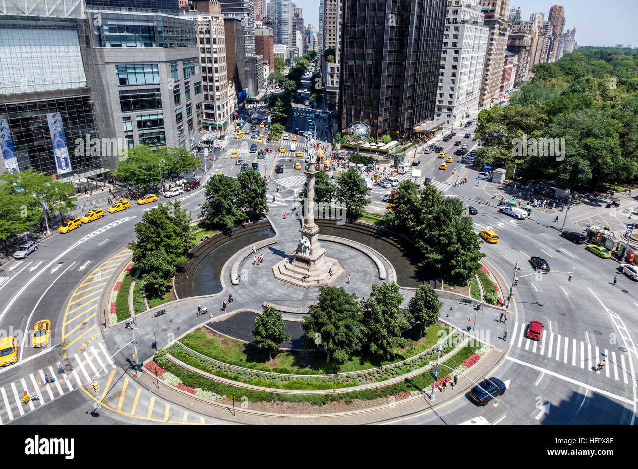 New York City, NY NYC Manhattan, Columbus Circle, Luftaufnahme von oben, Verkehrskreis, Statue, von Christopher Columbus, Gaetano Russo, Skyline, NY1 Stockfoto