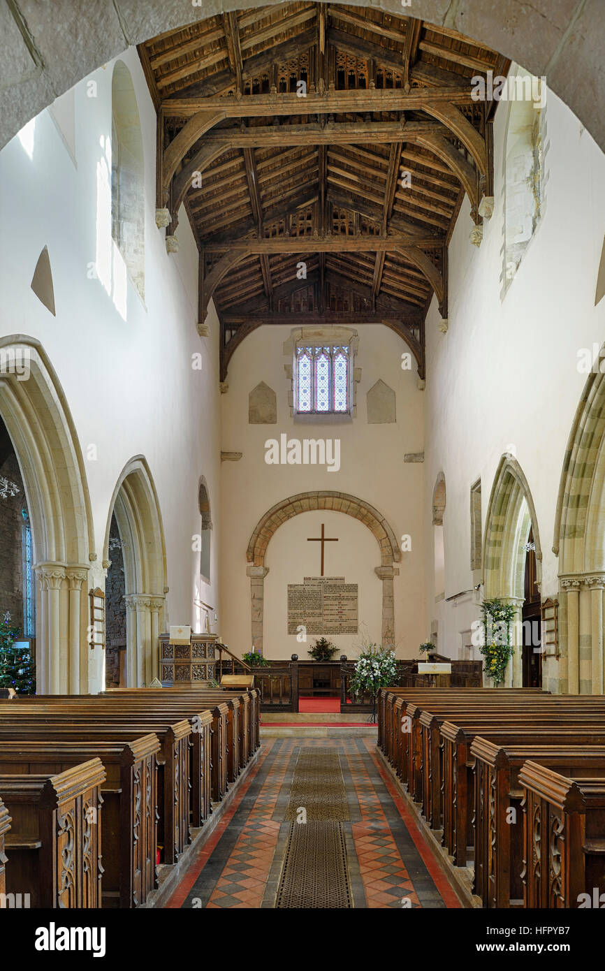 Priorat St. Marienkirche, Deerhurst, Tewkesbury, Gloucestershire Interieur der angelsächsischen Kirche Stockfoto