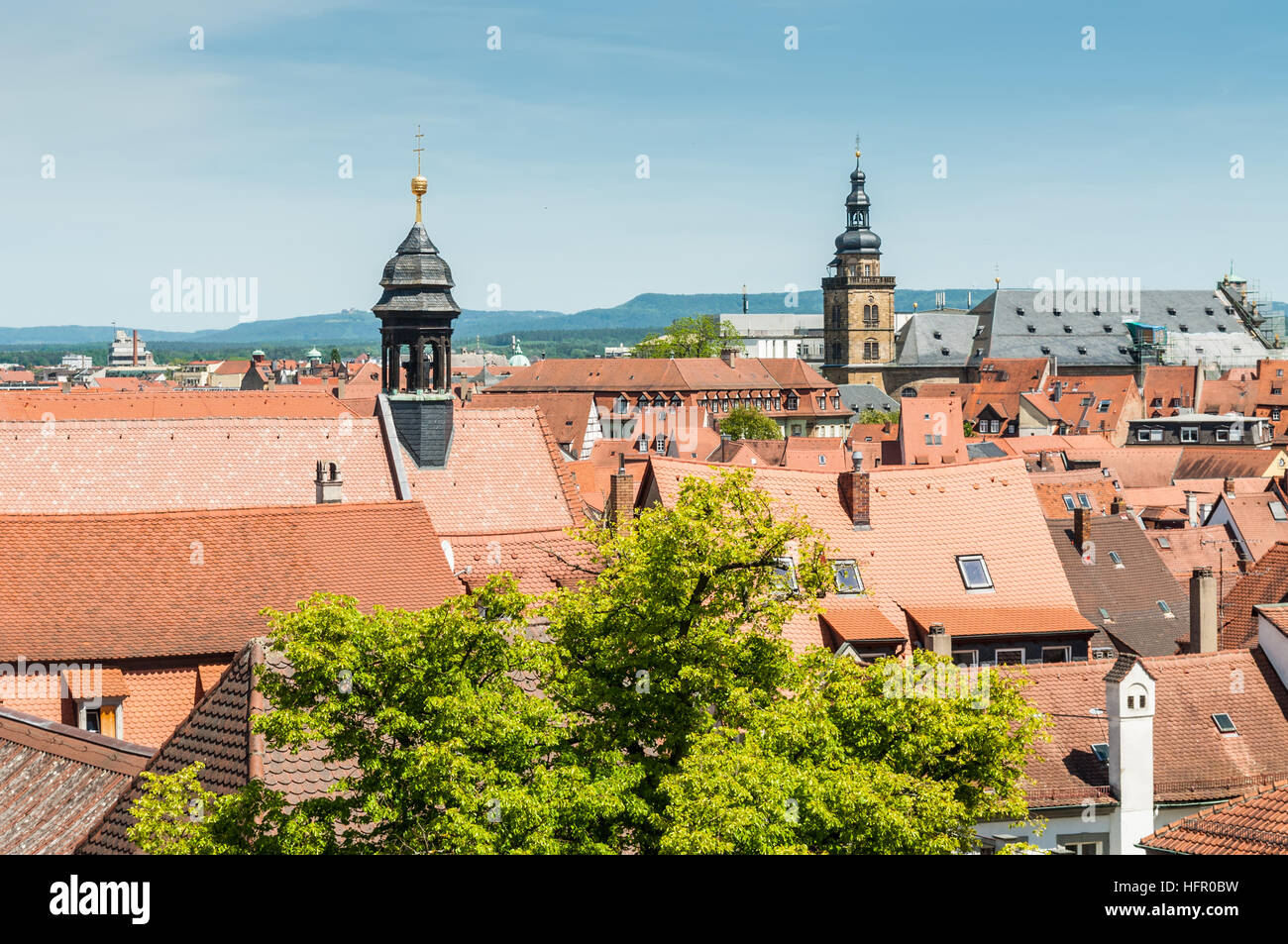 Blick über die Altstadt von Bamberg, Deutschland. Historische Stadt Zentrum von Bamberg ist ein UNESCO-Weltkulturerbe. Stockfoto