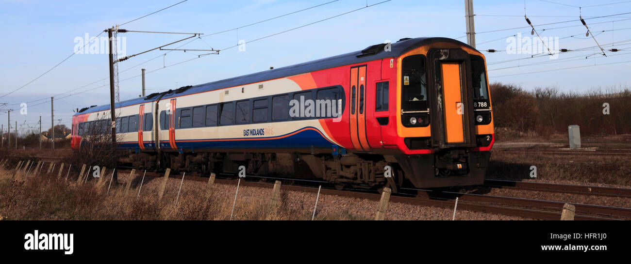 158788 East Midlands Züge Einheit High-Speed Diesel Zug East Coast Main Line Eisenbahn Peterborough Cambridgeshire England UK Stockfoto