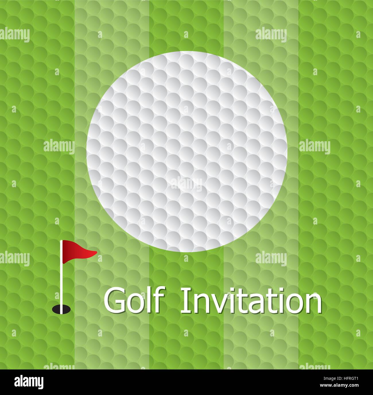 Golf Turnier Einladung Grafik-Design. Golfplatz, Fairway, Flagge und Loch auf Golf ball Muster Textur. Stock Vektor