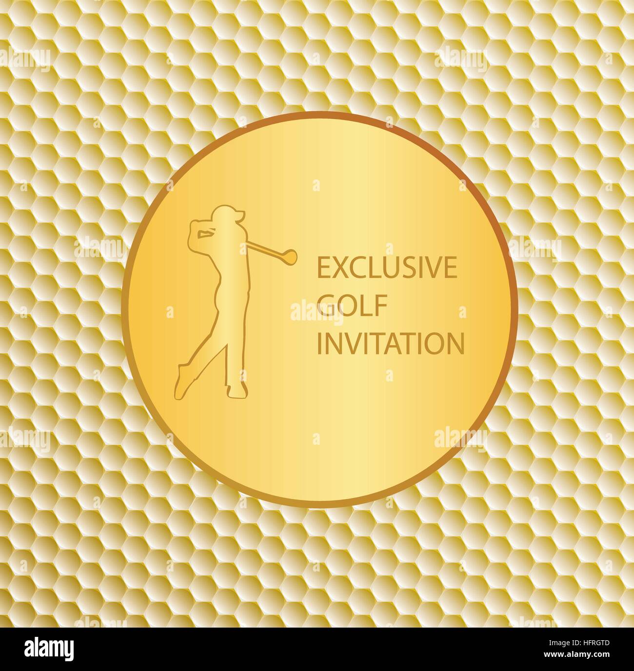 Gold exklusive Golf Turnier Einladung Grafik-Design. Golfer schwingen auf Golf Ball Muster Textur. Stock Vektor