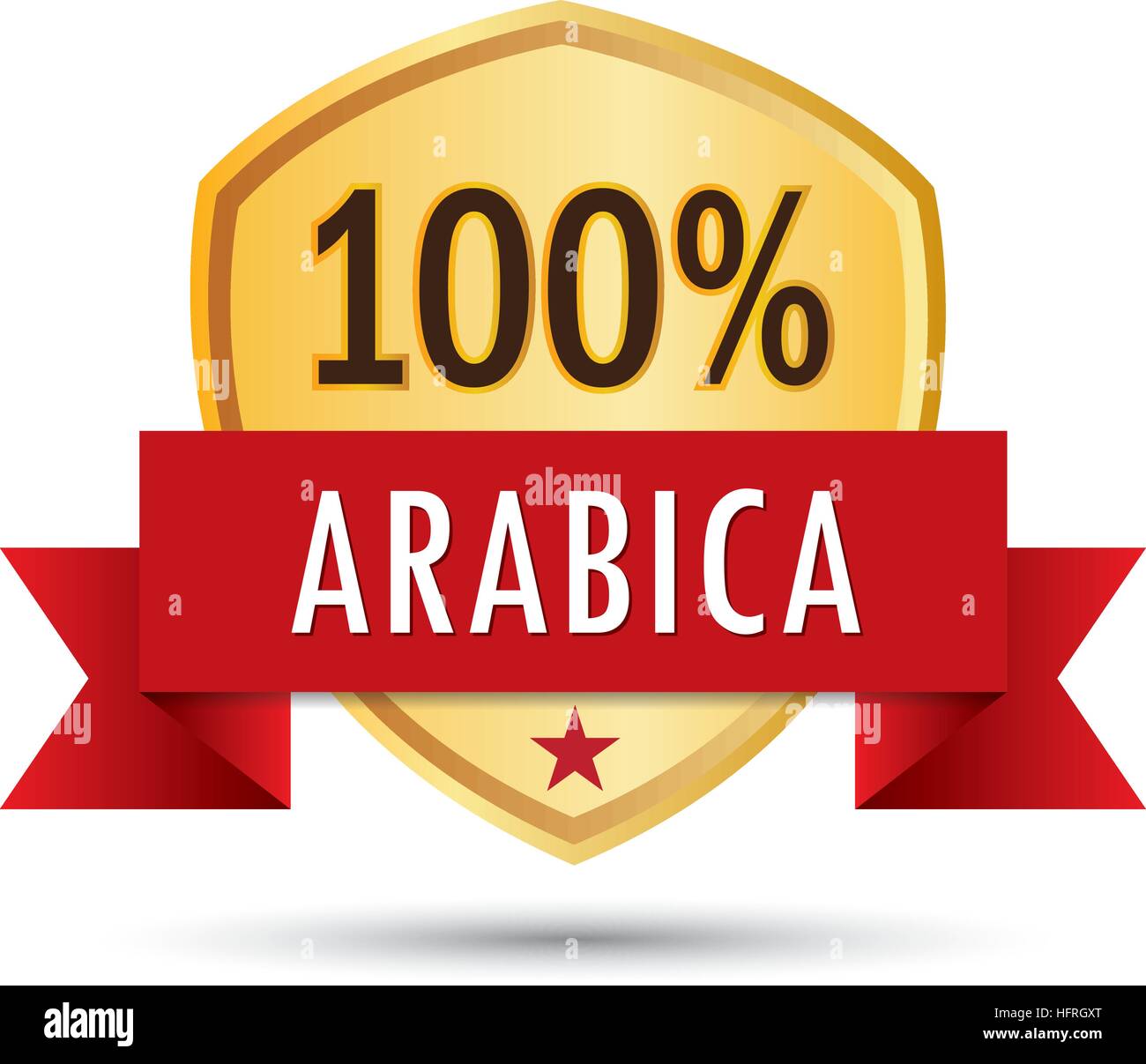 100 % Arabica Kaffee gold Abzeichen Symbol Logo Vektor Grafik-Design. Stock Vektor