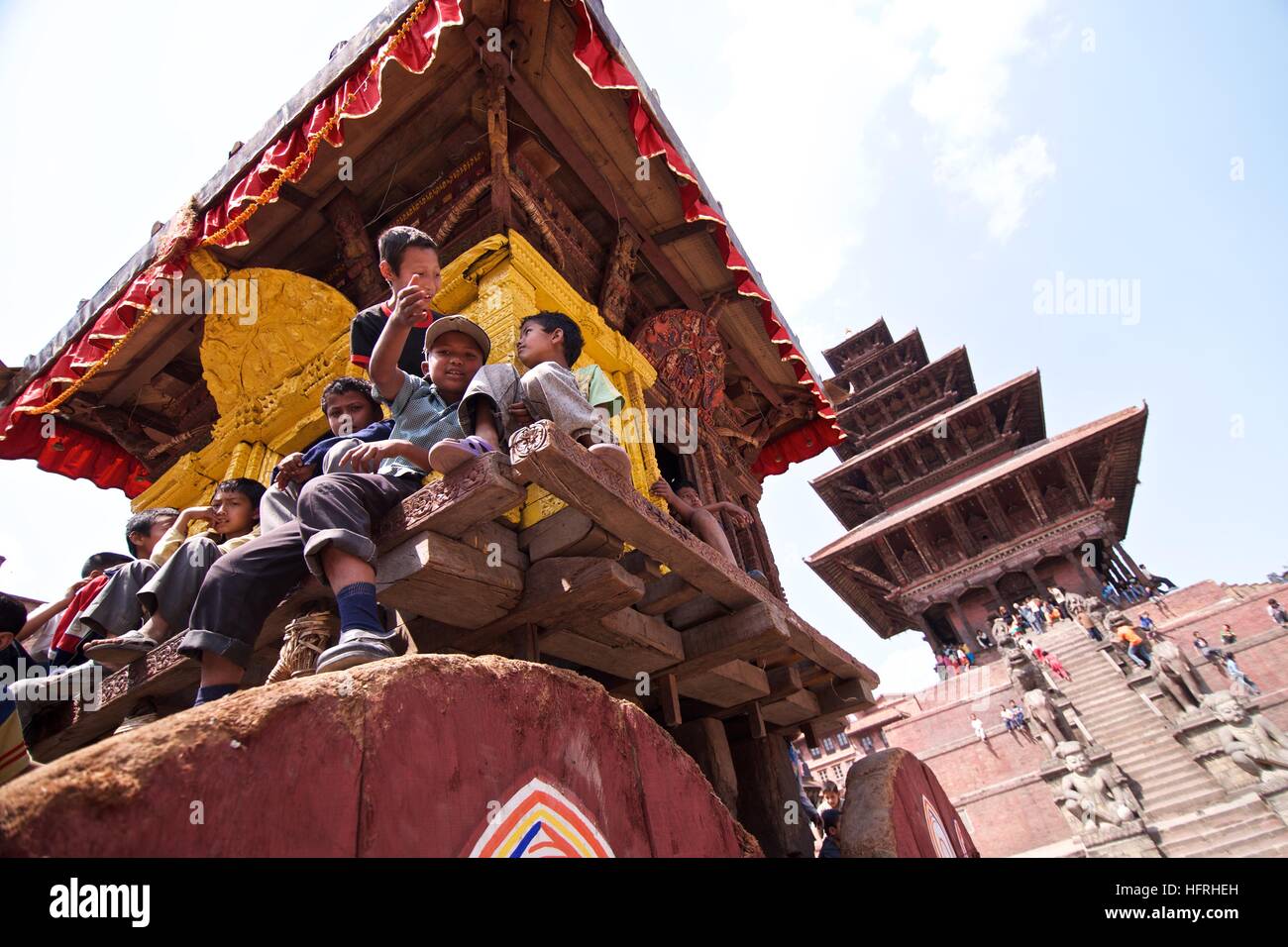 Feiertag feiern Festival Bhaktapur Nepal Zubereitung traditioneller Stockfoto