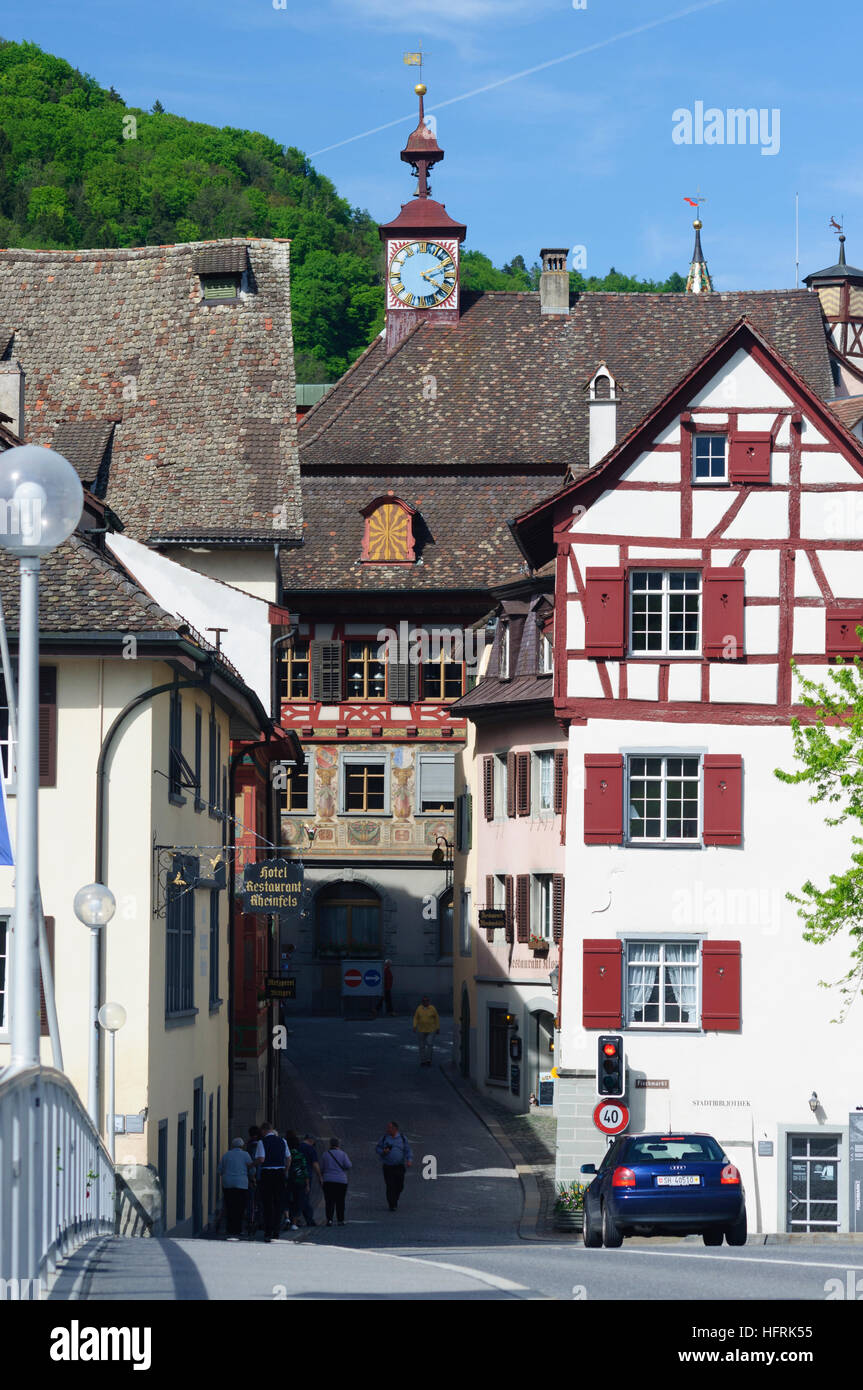 Stein am Rhein: Blick von der Rheinbrücke auf das Rathaus, Schaffhausen, Schweiz Stockfoto