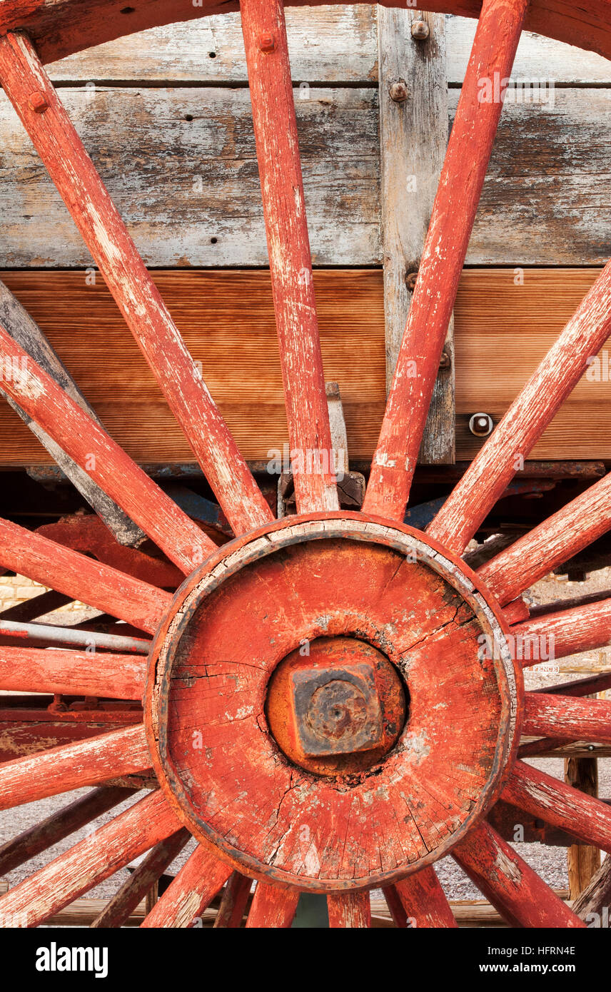 Wagon Wheel Detail, Harmony Borax Works, Death Valley, Kalifornien Stockfoto