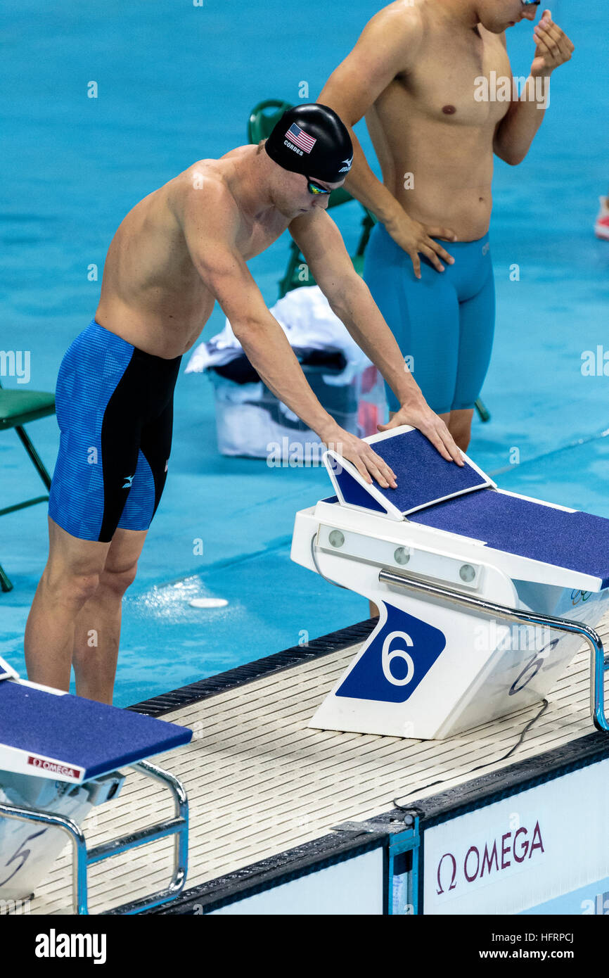 Rio De Janeiro, Brasilien. 9. August 2016.   Kevin Cordes (USA) im Wettbewerb im Halbfinale der Männer 200m Brust bei den Olympischen Sommerspielen 2016 Stockfoto