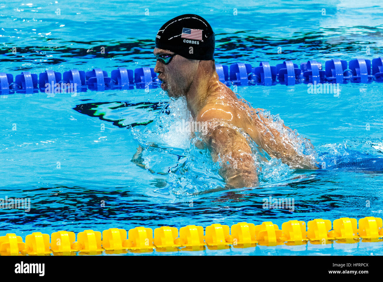 Rio De Janeiro, Brasilien. 9. August 2016.   Kevin Cordes (USA) im Wettbewerb im Halbfinale der Männer 200m Brust bei den Olympischen Sommerspielen 2016 Stockfoto