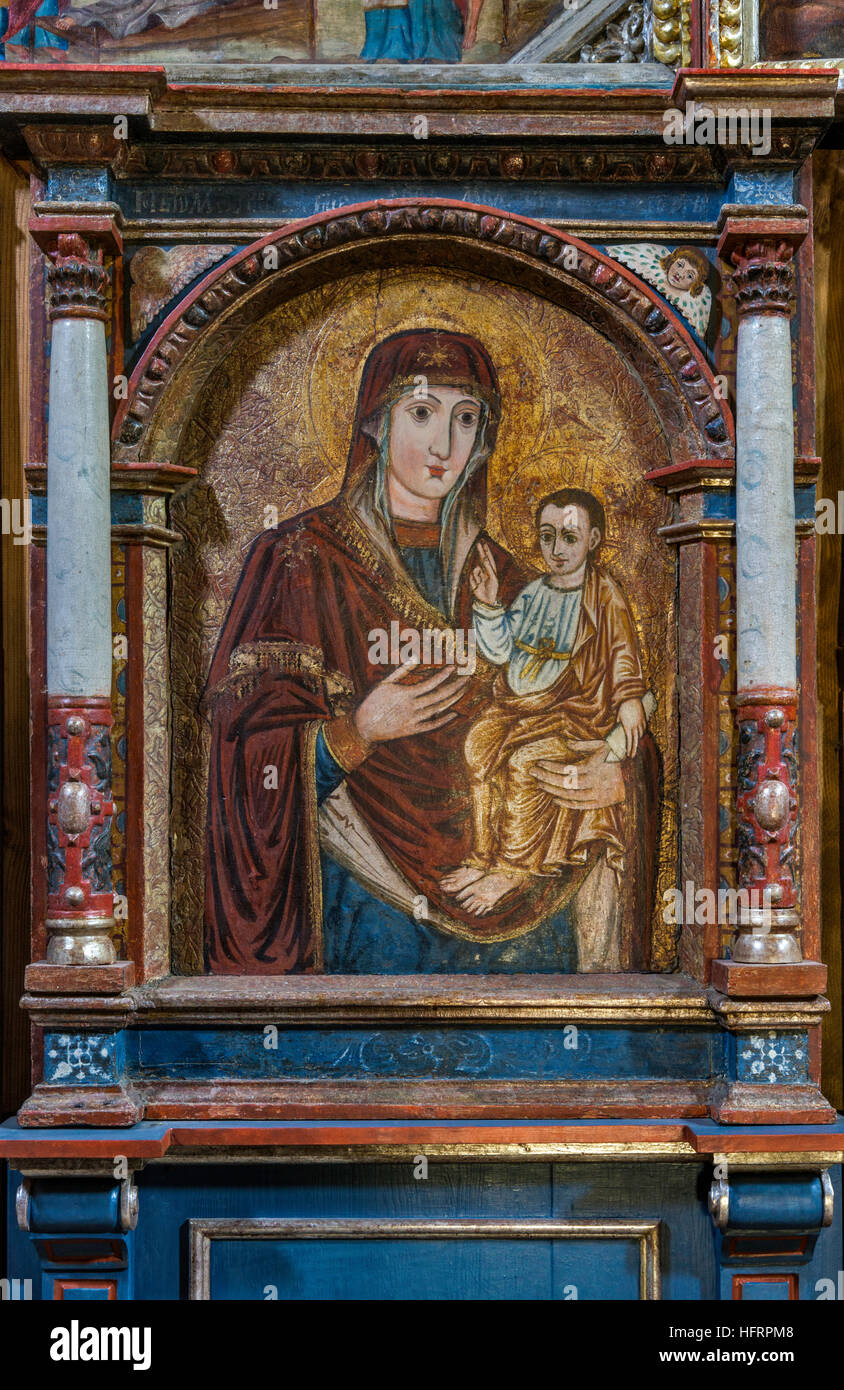 Maria und Jesus Symbol Ikonostase im Heiligen Paraskevi Kirche, griechisch-katholische, jetzt Museum, UNESCO-Weltkulturerbe in Radruz, Kleinpolen, Polen Stockfoto