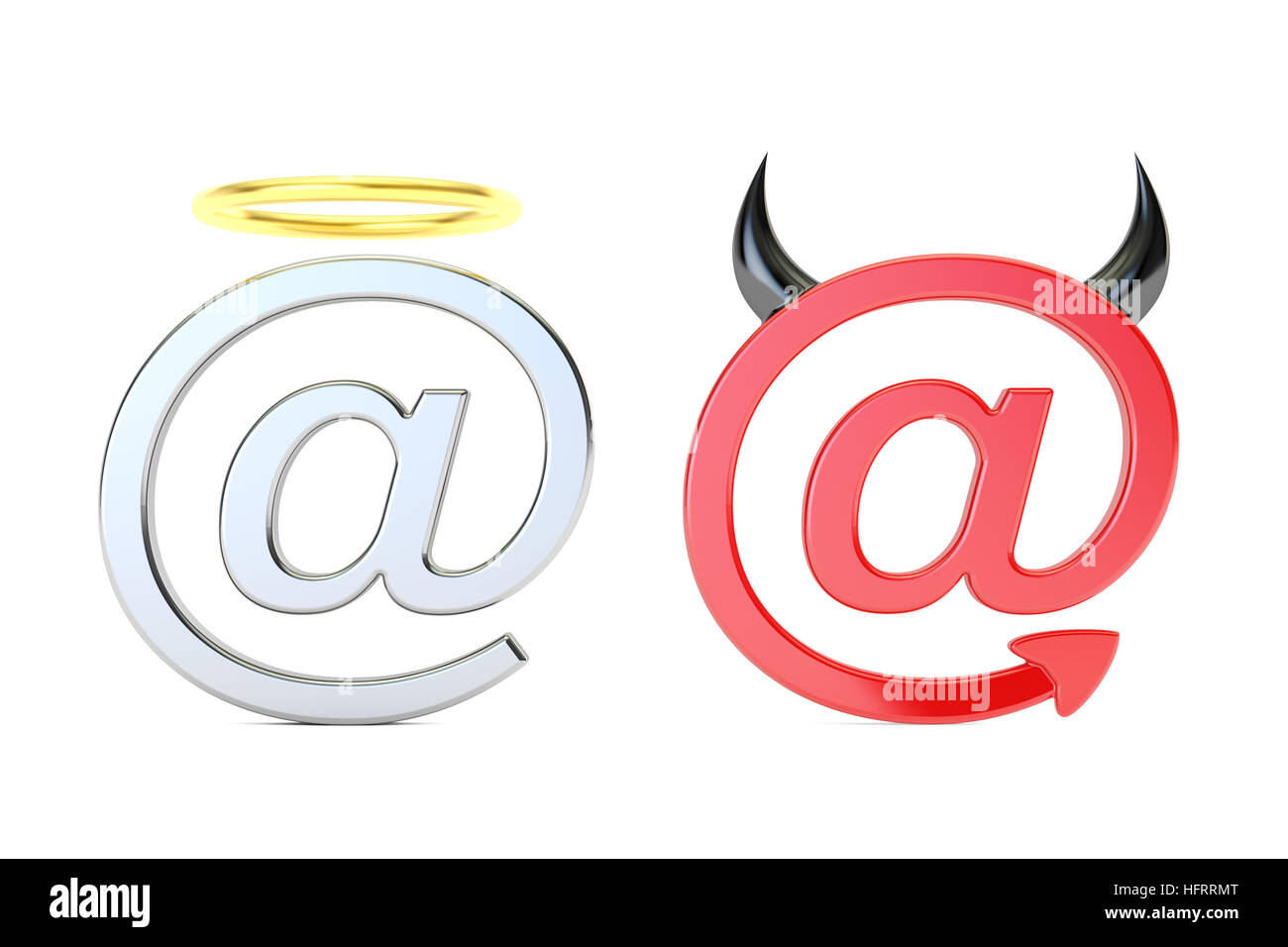 Am Symbol Engel und Dämon mail-Konzept. 3D-Rendering isoliert auf weißem Hintergrund Stockfoto