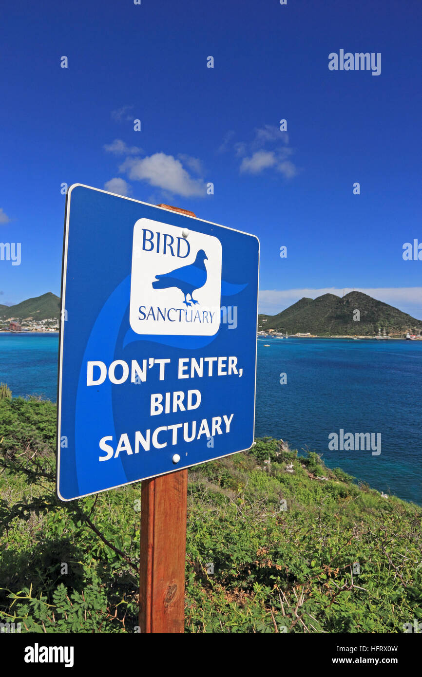 Vogelschutzgebiet, geben Sie keine Zeichen, St Maarten Stockfoto