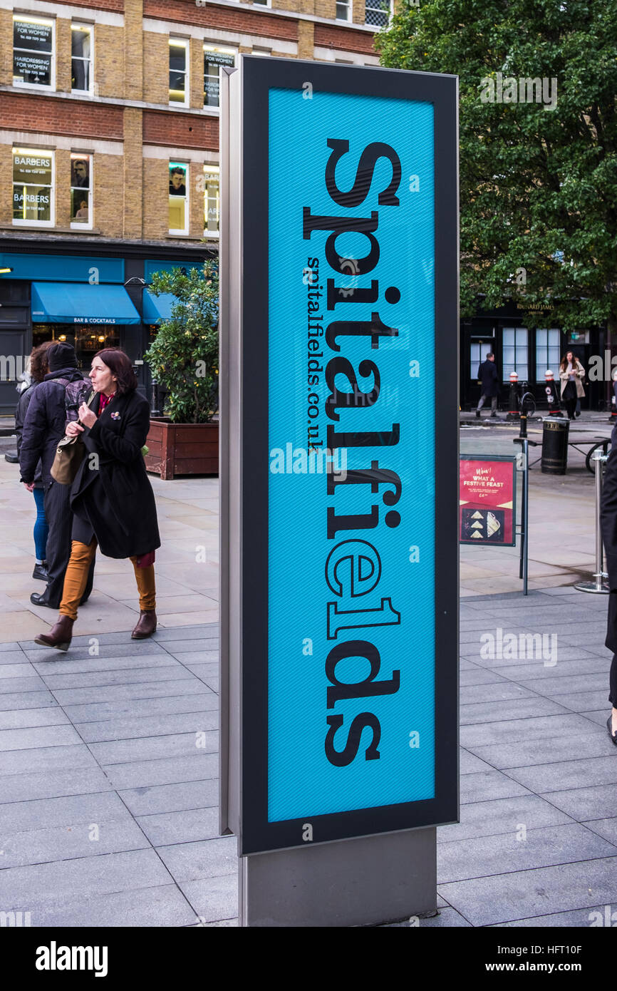 Spitalfields zu signieren, Bishops Square, London, England, Vereinigtes Königreich Stockfoto