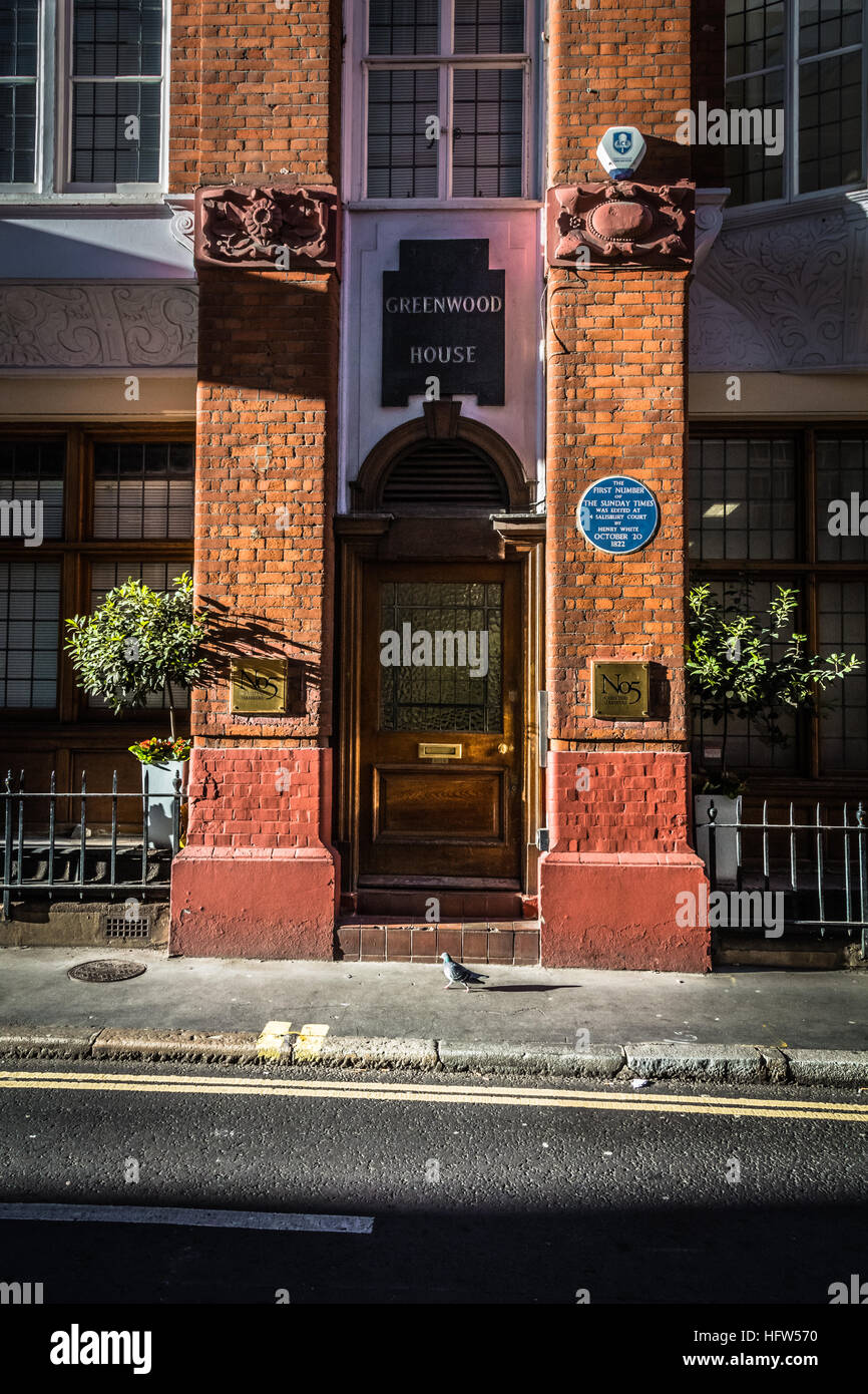 4 Salisbury Gericht wo die erste Zahl der Sunday Times 20. Oktober 1822 von Henry White, herausgegeben wurde. Stockfoto