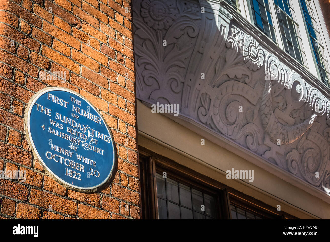 4 Salisbury Gericht wo die erste Zahl der Sunday Times 20. Oktober 1822 von Henry White, herausgegeben wurde. Stockfoto
