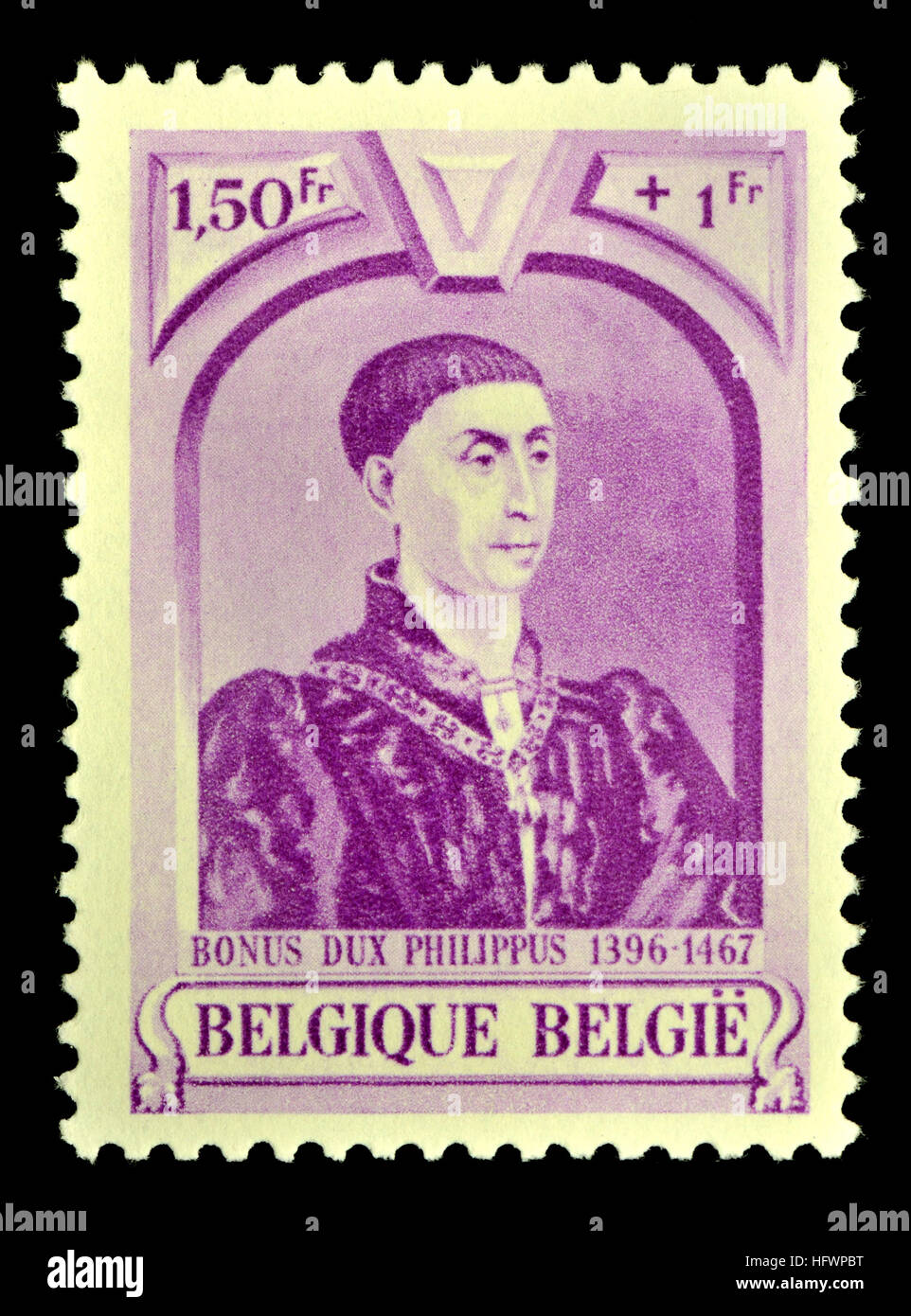 Belgische Briefmarke (1941): Philipp der gute / Philippe le Bon / Filips de Goede (1396-1467) Herzog von Burgund Stockfoto