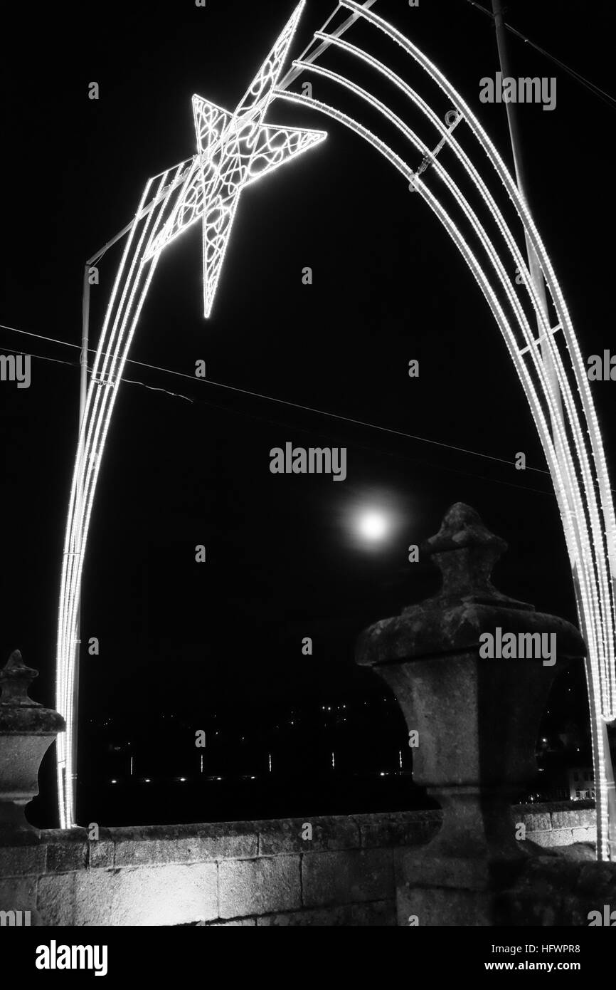 Nacht, Stadt, Licht, Brunnen, abstrakte Stockfoto