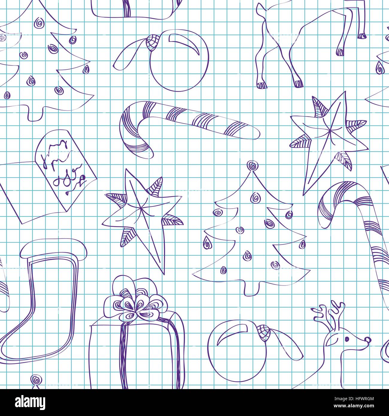 Nahtlose Kind skizziert Weihnachten Muster auf kariertem Papier  Stock-Vektorgrafik - Alamy